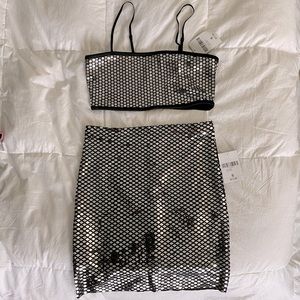 Mirror accent crop top and mini skirt set